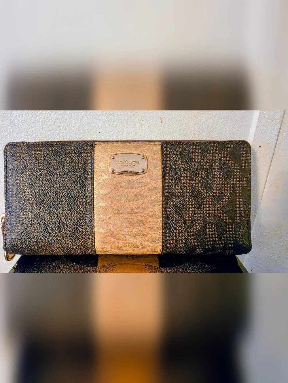 Michael Kors Brown And  Gold Logo Bifold Wallet